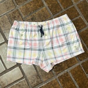 Life Is Good Sleep Pink Yellow & Navy Plaid Drawstring Pajama Short